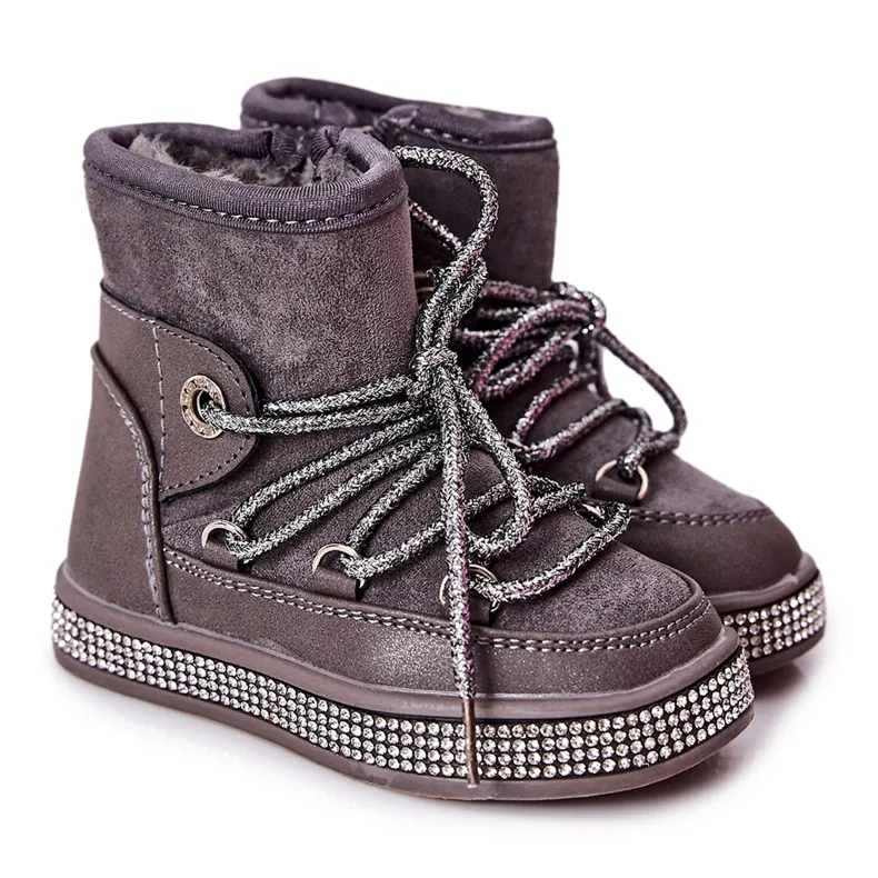 FR1 Children's Gray Snow Boots With Cubic Zirconia Wellma grey