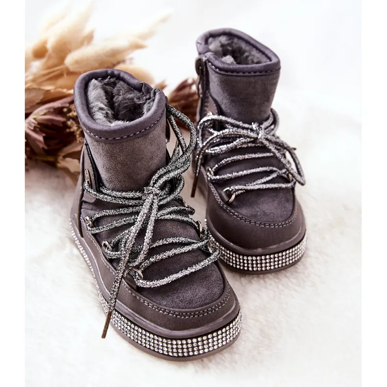 FR1 Children's Gray Snow Boots With Cubic Zirconia Wellma grey