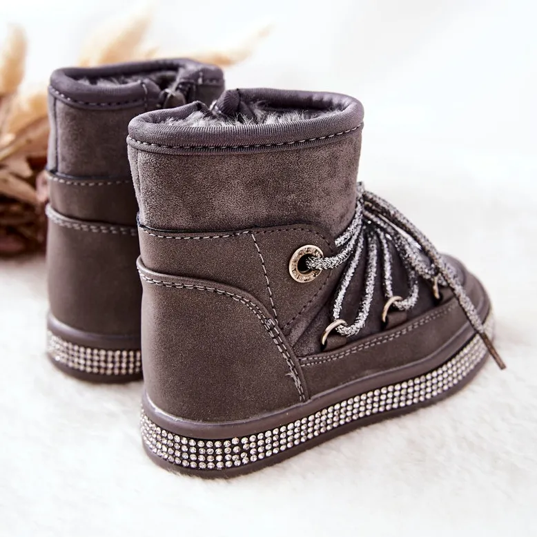 FR1 Children's Gray Snow Boots With Cubic Zirconia Wellma grey