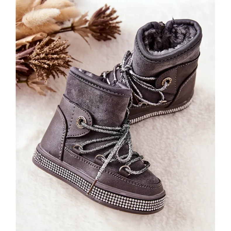 FR1 Children's Gray Snow Boots With Cubic Zirconia Wellma grey