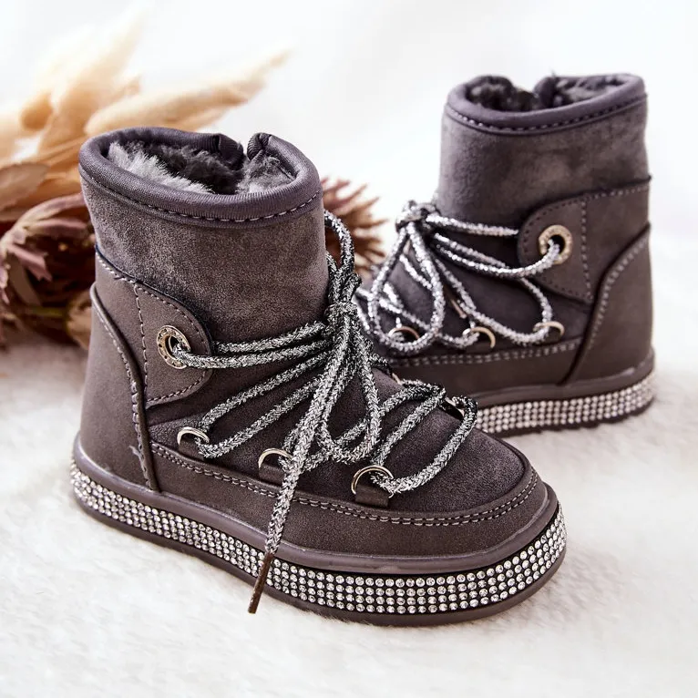 FR1 Children's Gray Snow Boots With Cubic Zirconia Wellma grey