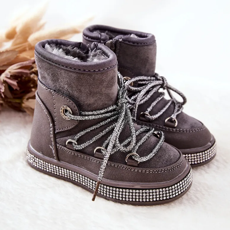 FR1 Children's Gray Snow Boots With Cubic Zirconia Wellma grey