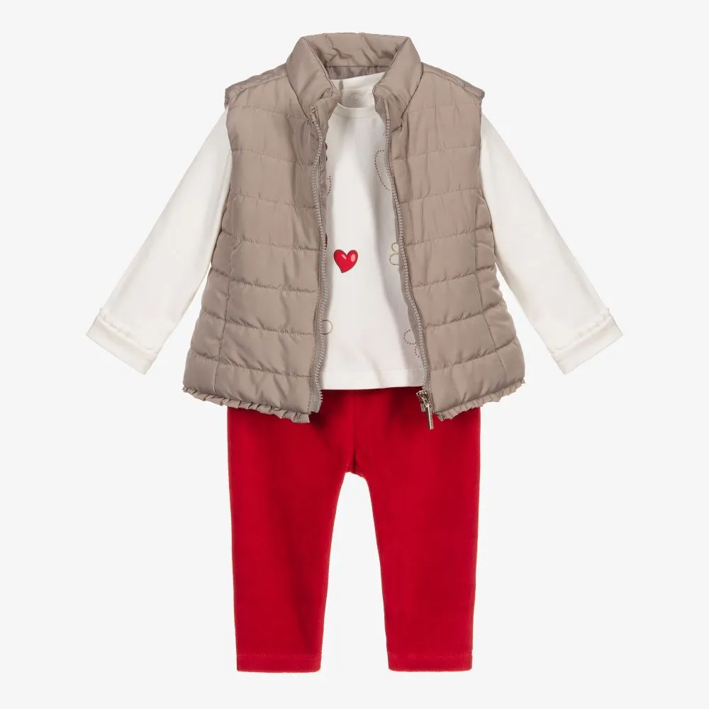 Girls Beige & Red Leggings Set