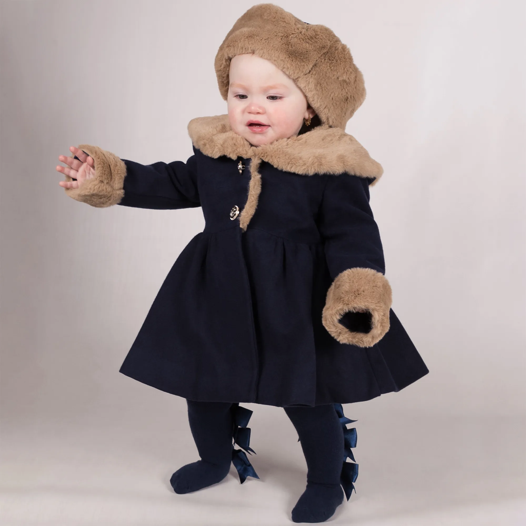 Girls Blue Faux Fur Coat & Hat