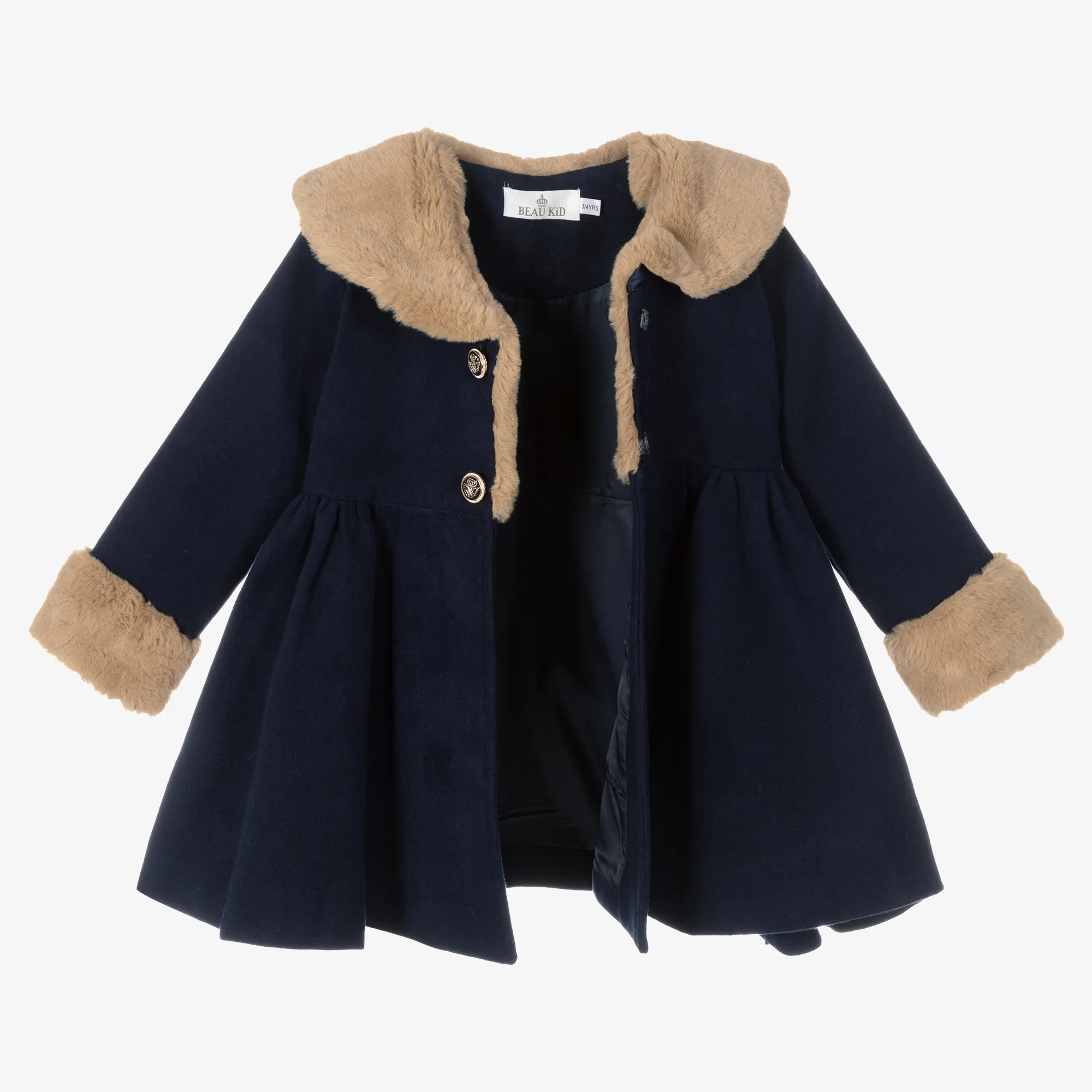 Girls Blue Faux Fur Coat & Hat