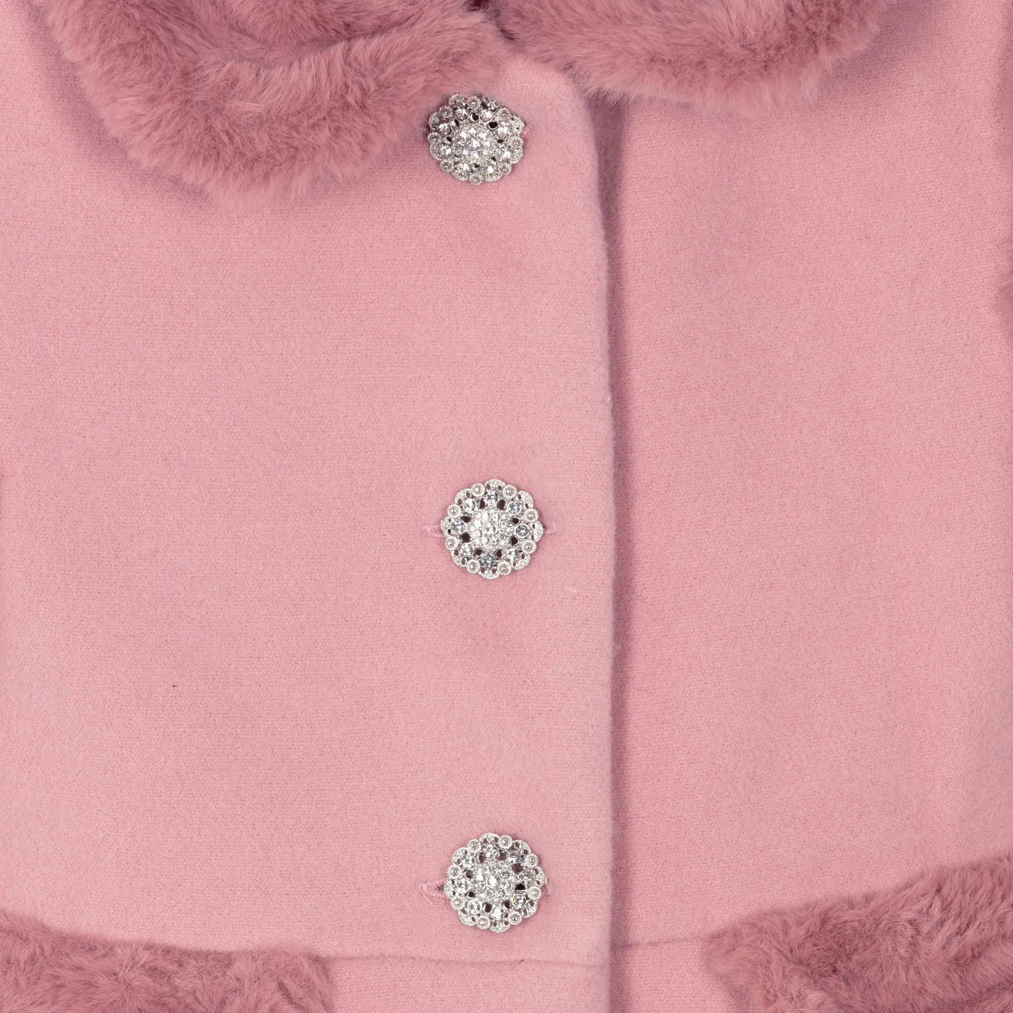 Girls Pink Felted & Faux Fur Coat