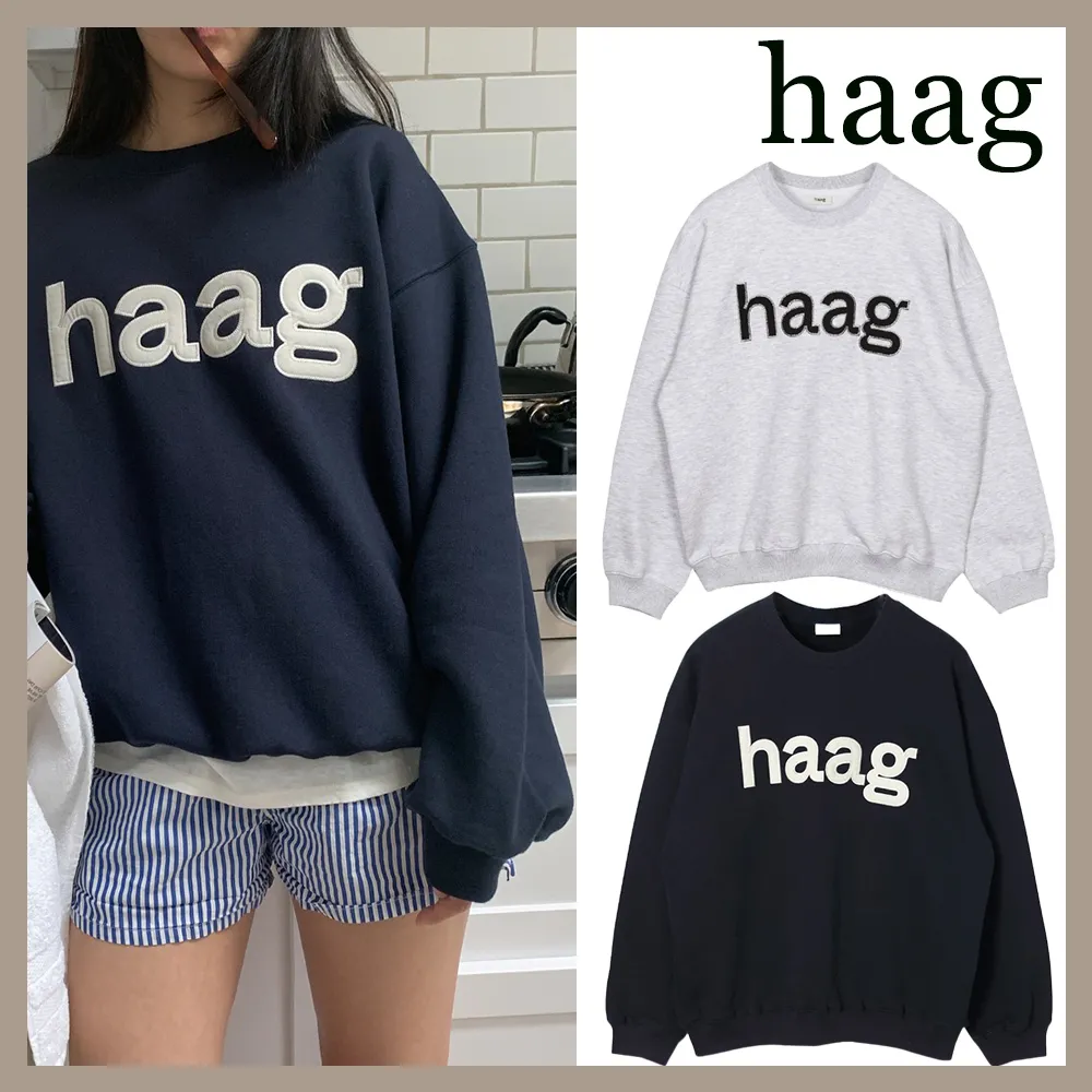 haag  |Unisex Street Style U-Neck Long Sleeves Plain Cotton