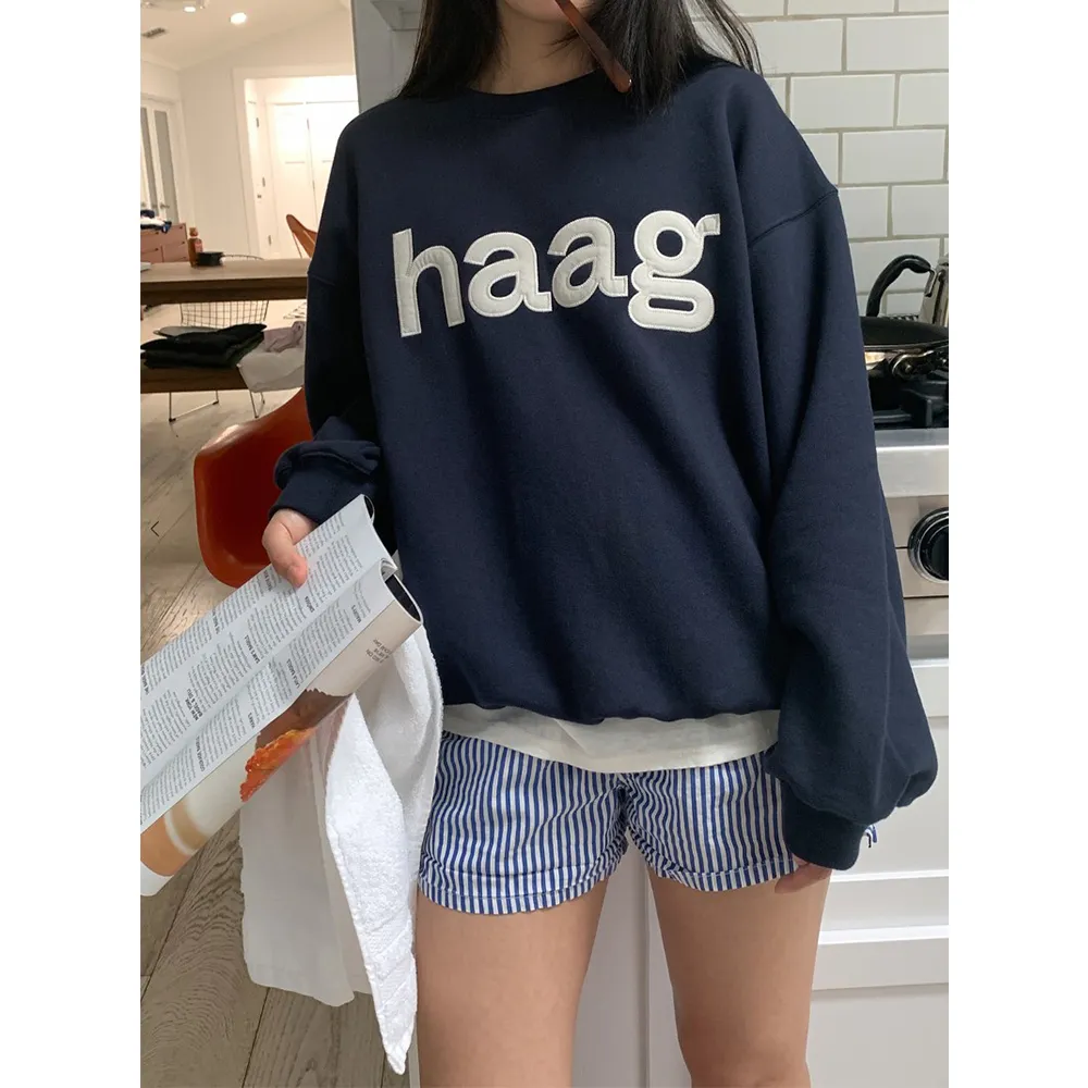 haag  |Unisex Street Style U-Neck Long Sleeves Plain Cotton