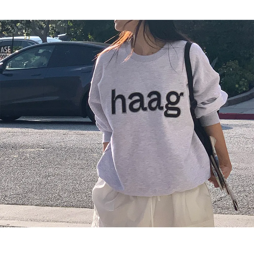 haag  |Unisex Street Style U-Neck Long Sleeves Plain Cotton