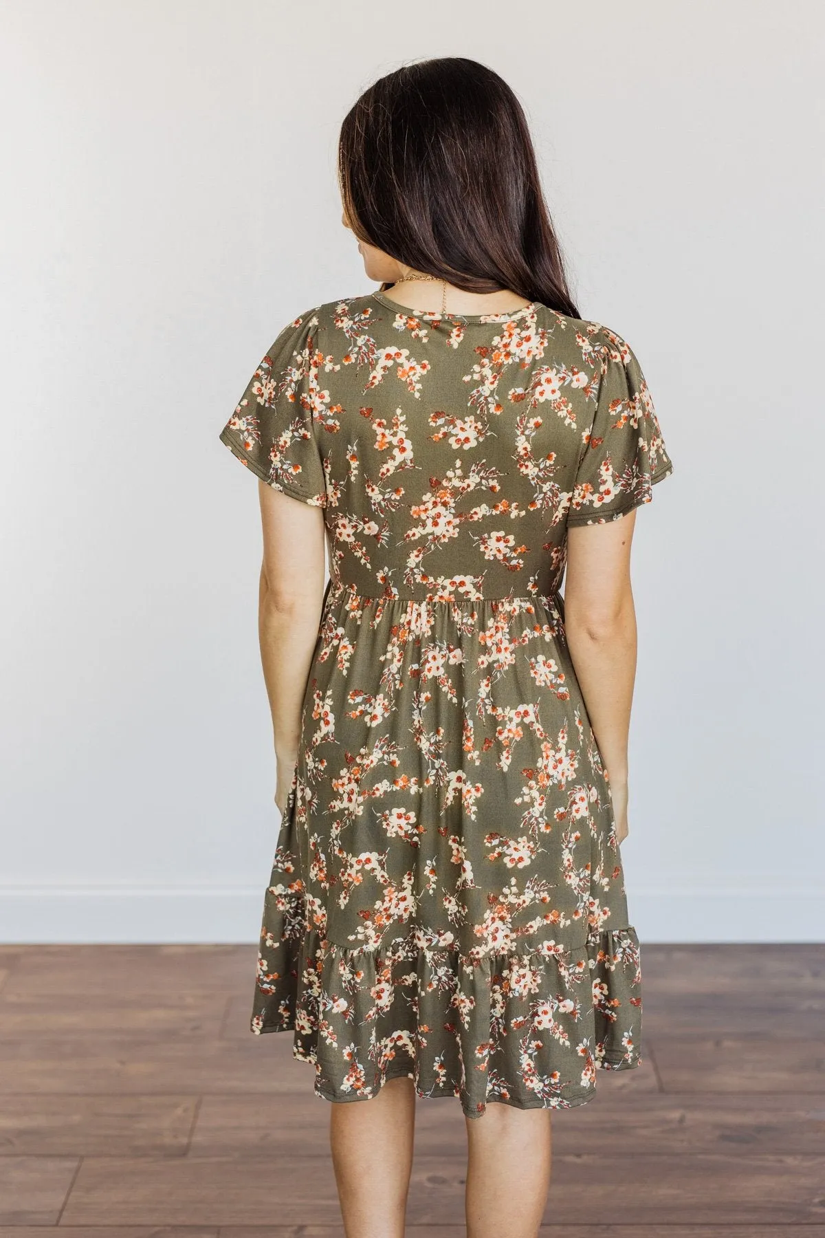 Having Fun Floral Print Dress- Olive