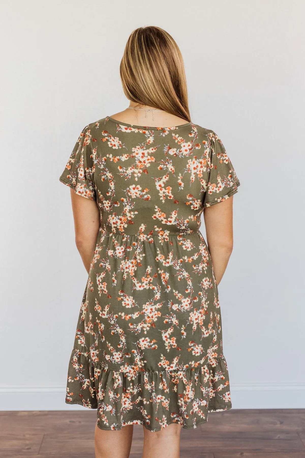 Having Fun Floral Print Dress- Olive