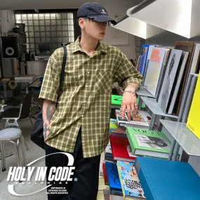 HOLY IN CODE  |Button-down Other Plaid Patterns Unisex Street Style Cotton