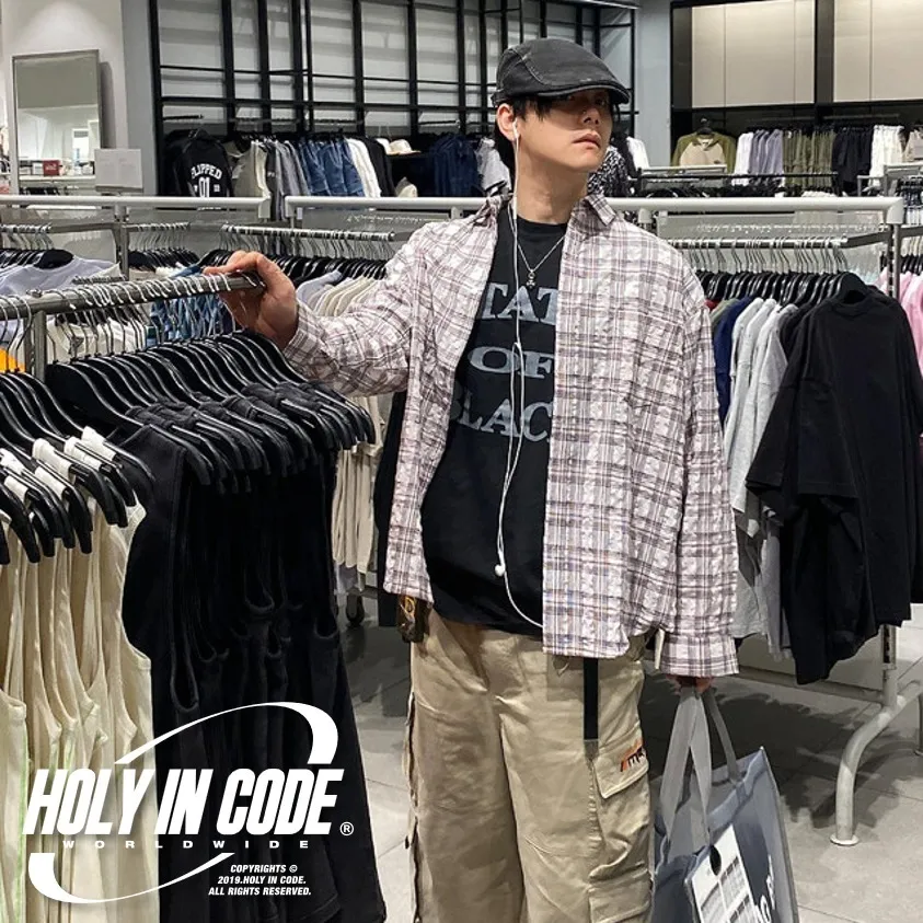 HOLY IN CODE  |Button-down Other Plaid Patterns Unisex Street Style