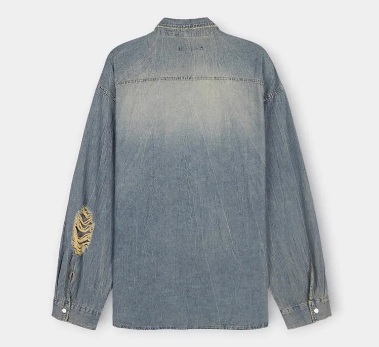 HOLY IN CODE  |Button-down Unisex Denim Street Style Long Sleeves Cotton