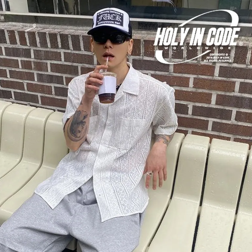 HOLY IN CODE  |Button-down Unisex Street Style Plain Short Sleeves