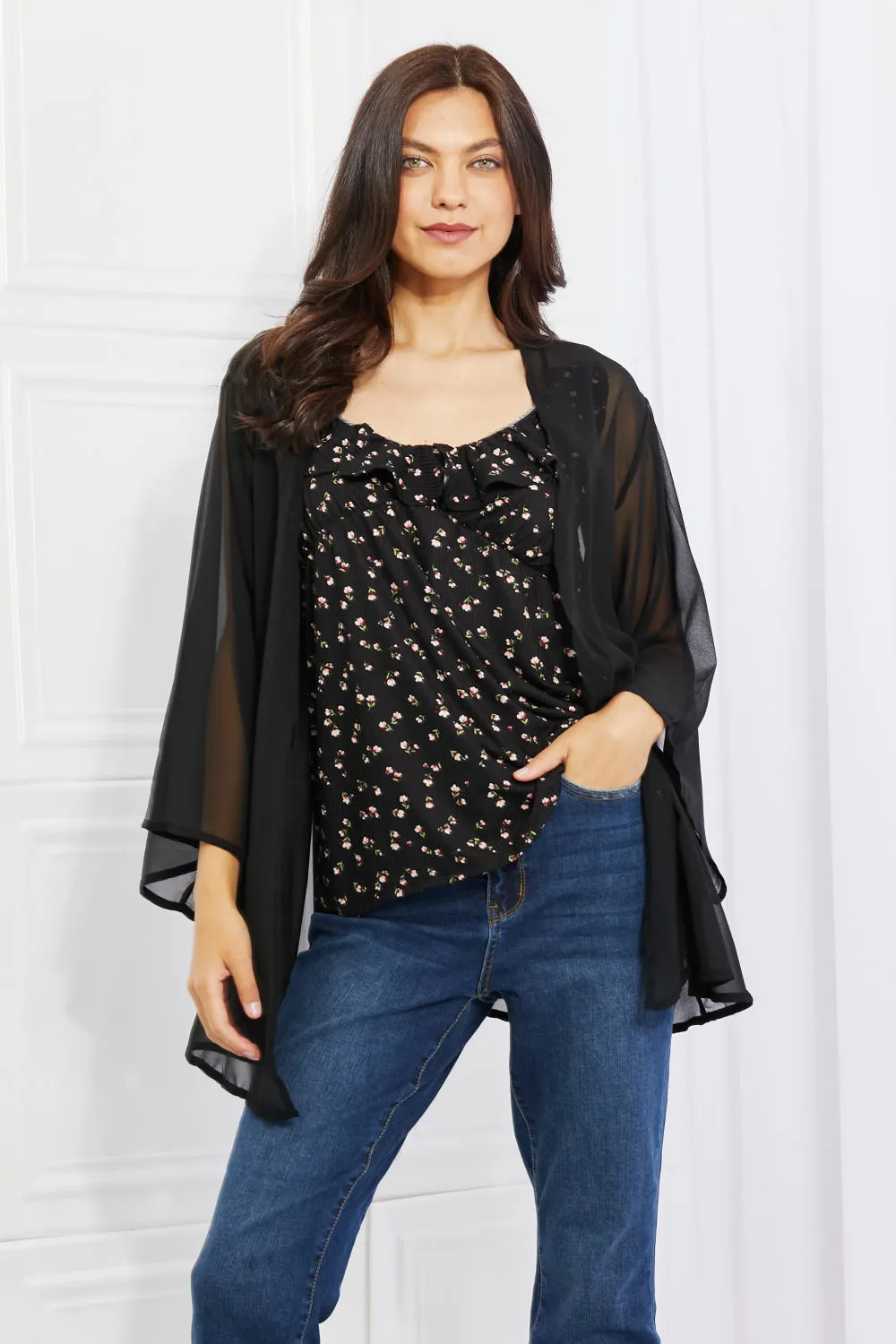 Just Breathe Chiffon Kimono in Black