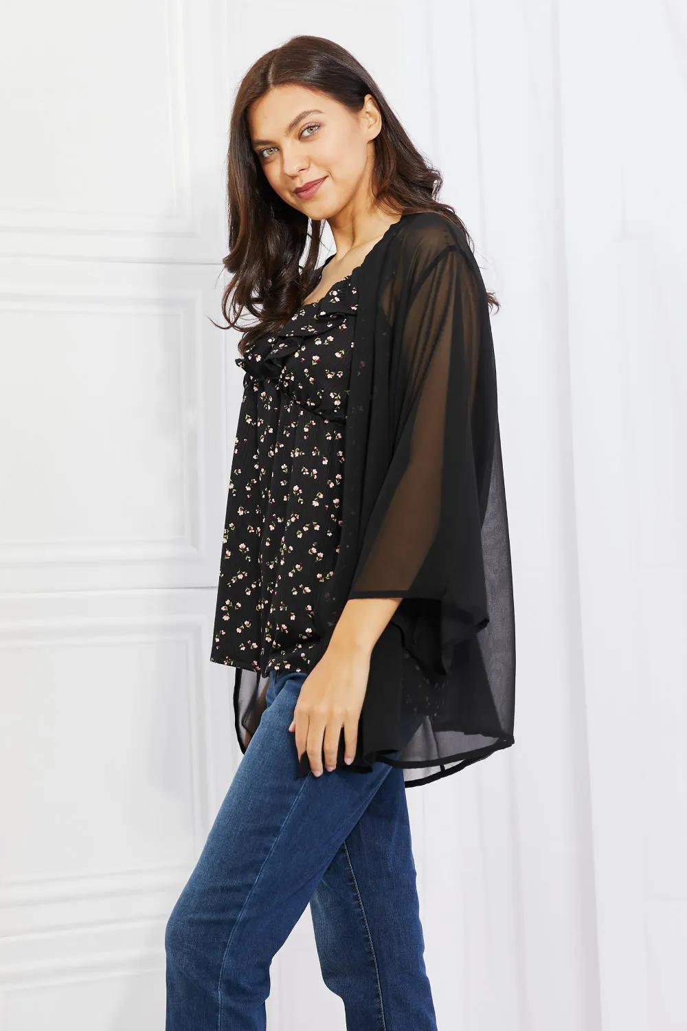 Just Breathe Chiffon Kimono in Black