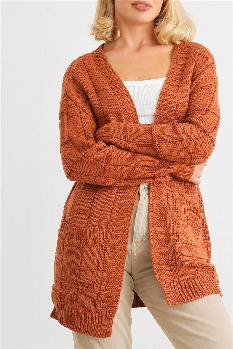 Knit Two Pocket Long Sleeve Open Front Cardigan