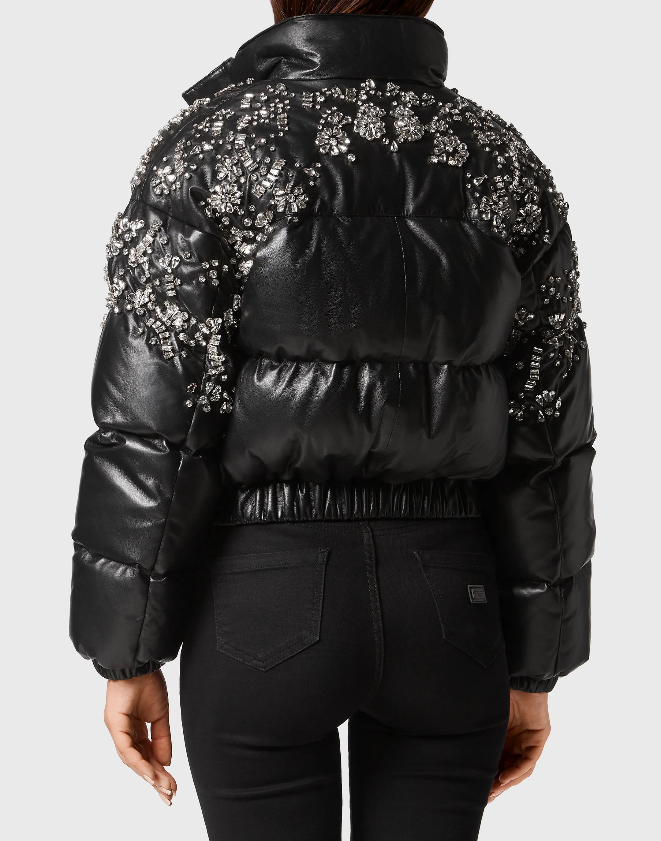 Leather Puffer Jacket Crystal