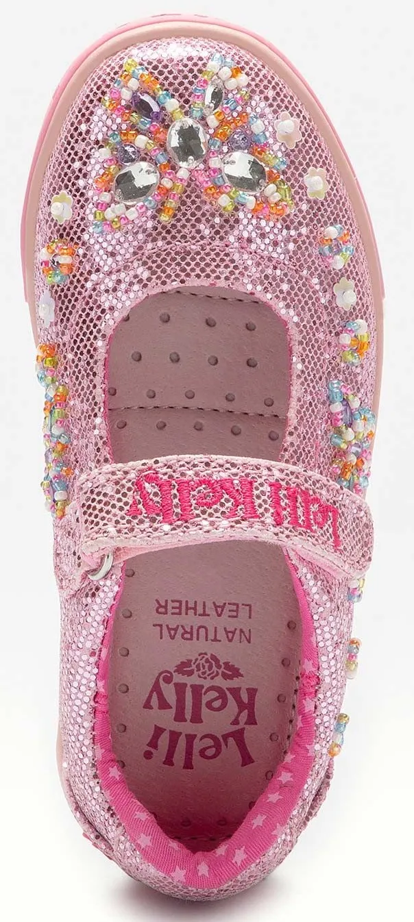 Lelli Kelly LK 2030 Ava Pink Glitter Butterfly Dolly Shoes