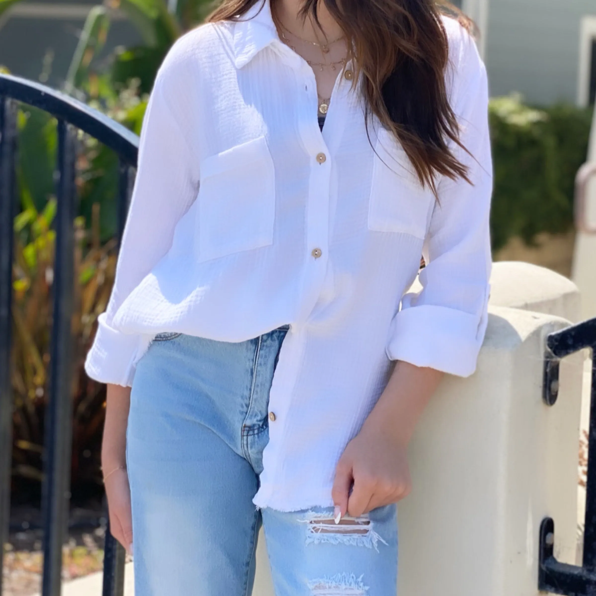 Lenny Linen Button Down Top White