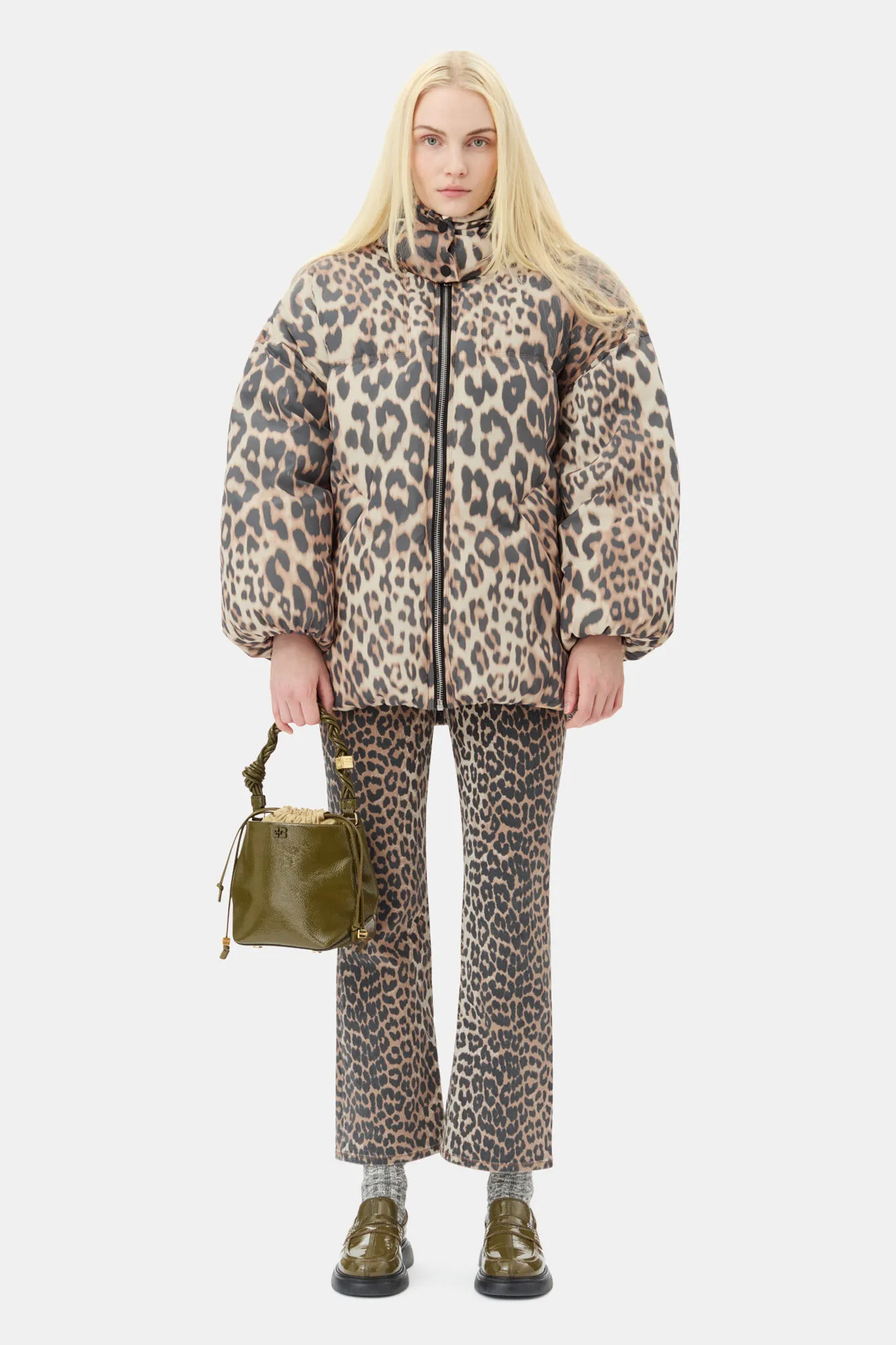 Leopard Midi Puffer Jacket