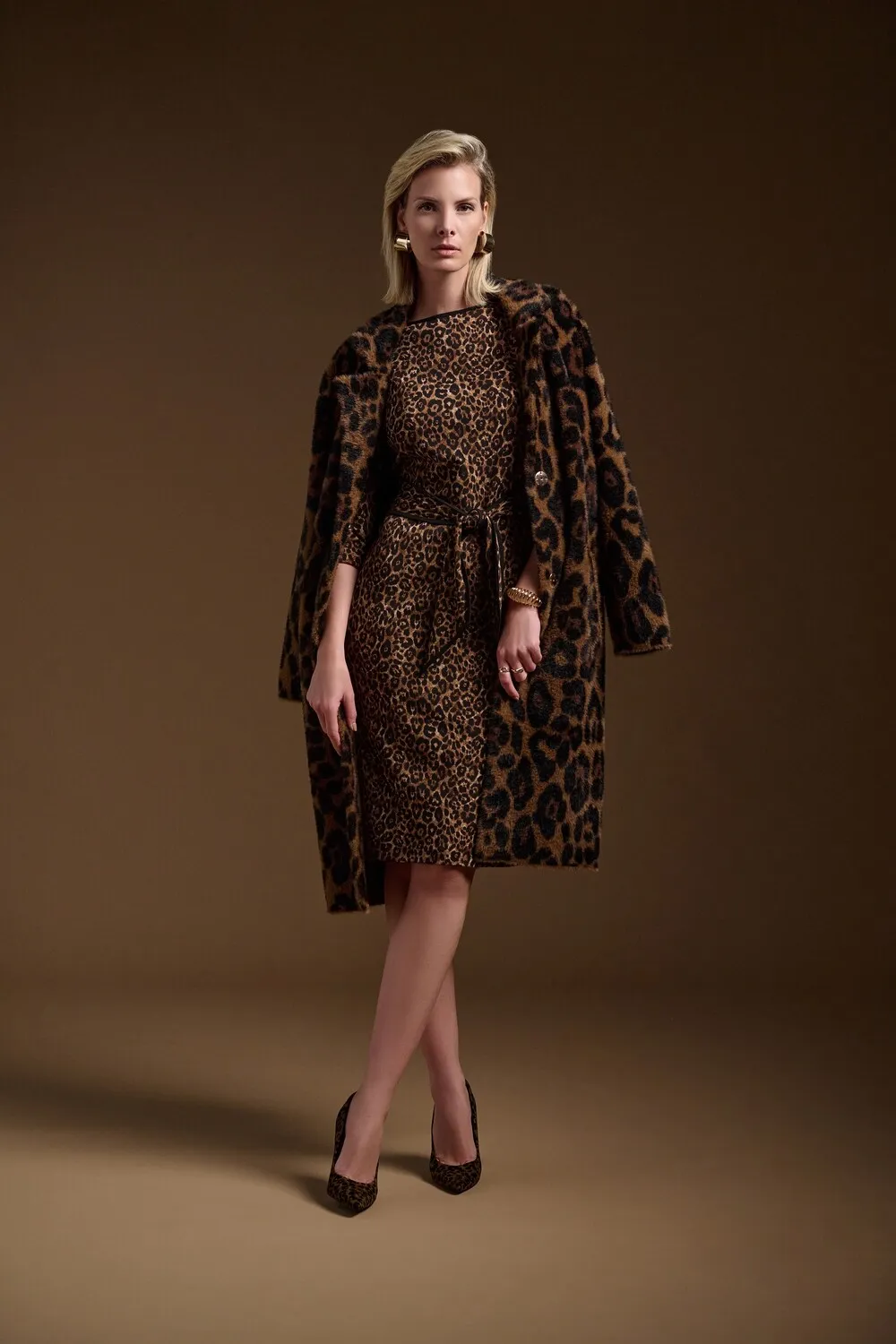 Leopard Print Faux Fur Coat Style 244956