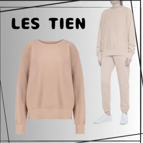 LES TIEN  |Crew Neck Unisex Street Style Long Sleeves Plain Cotton