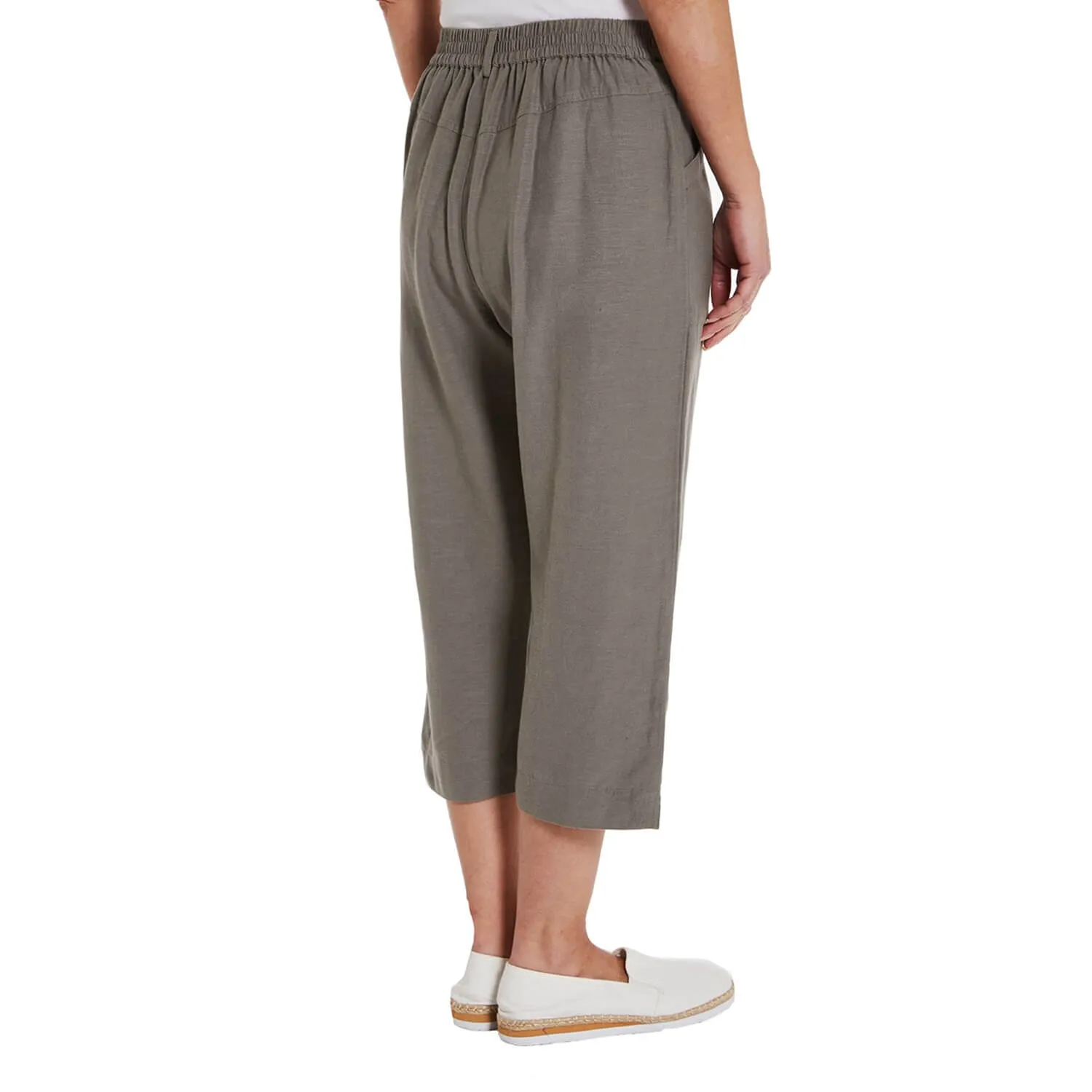 Linen Blend Cropped Trousers - Sage