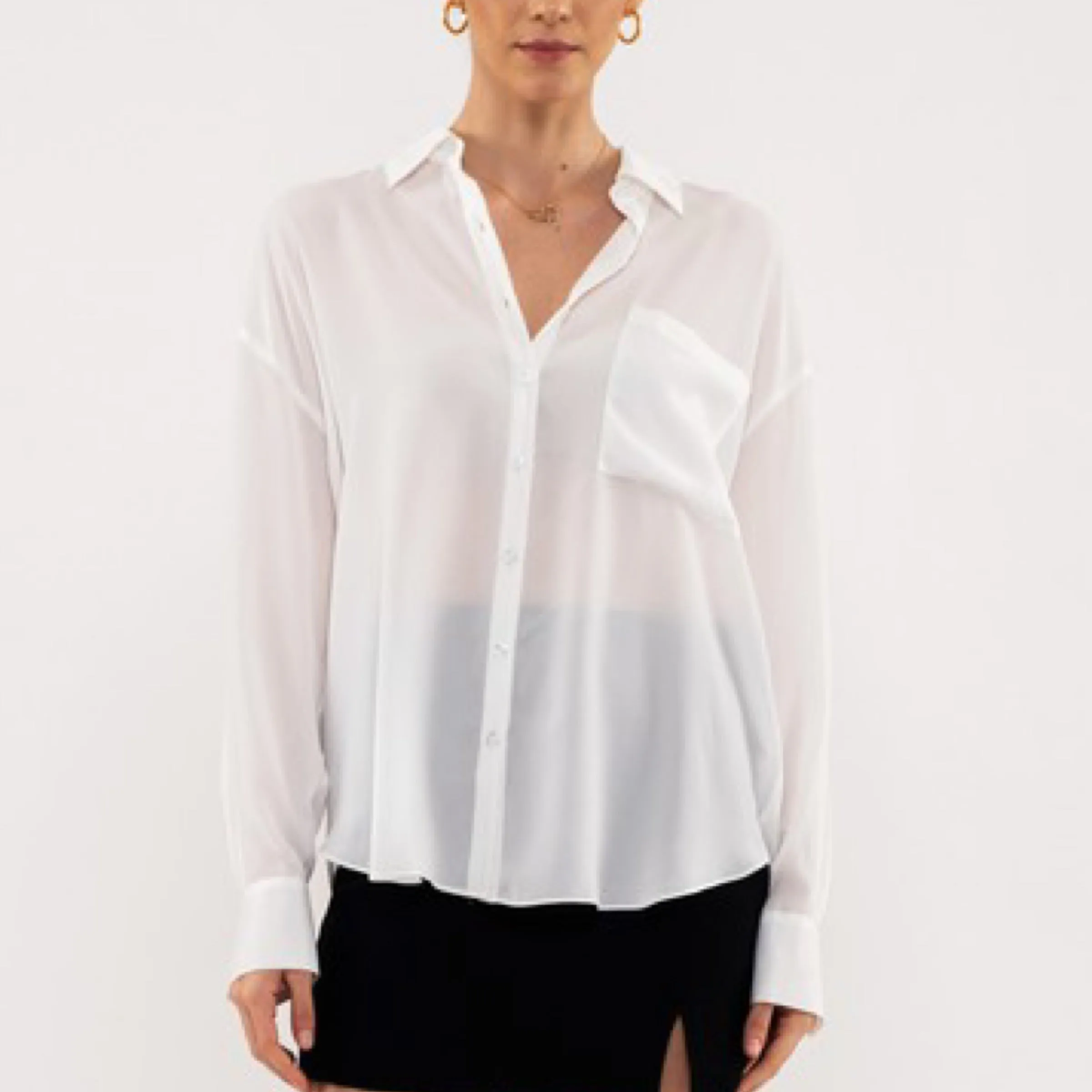 Looking Chic Button Down Top White