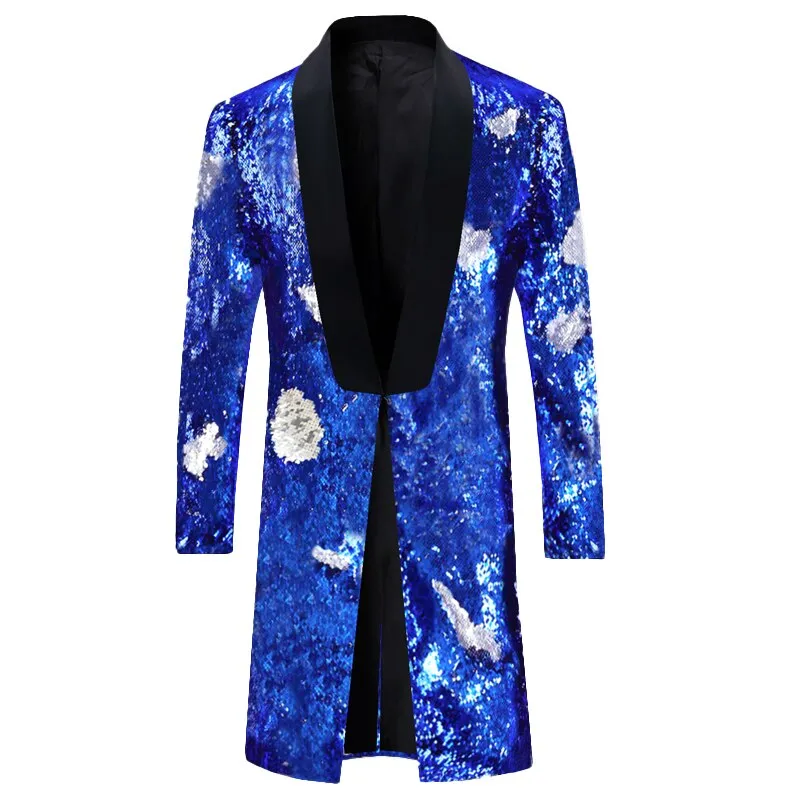 Men's England Style Long Embellished Sequin Single Button Party Blazer