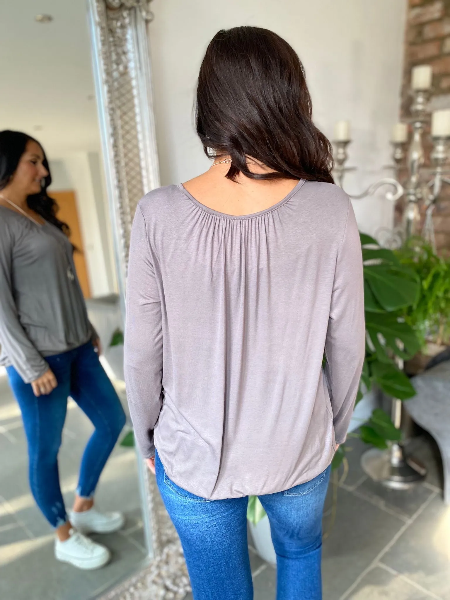 Mocha Ruched Basic Top Angel