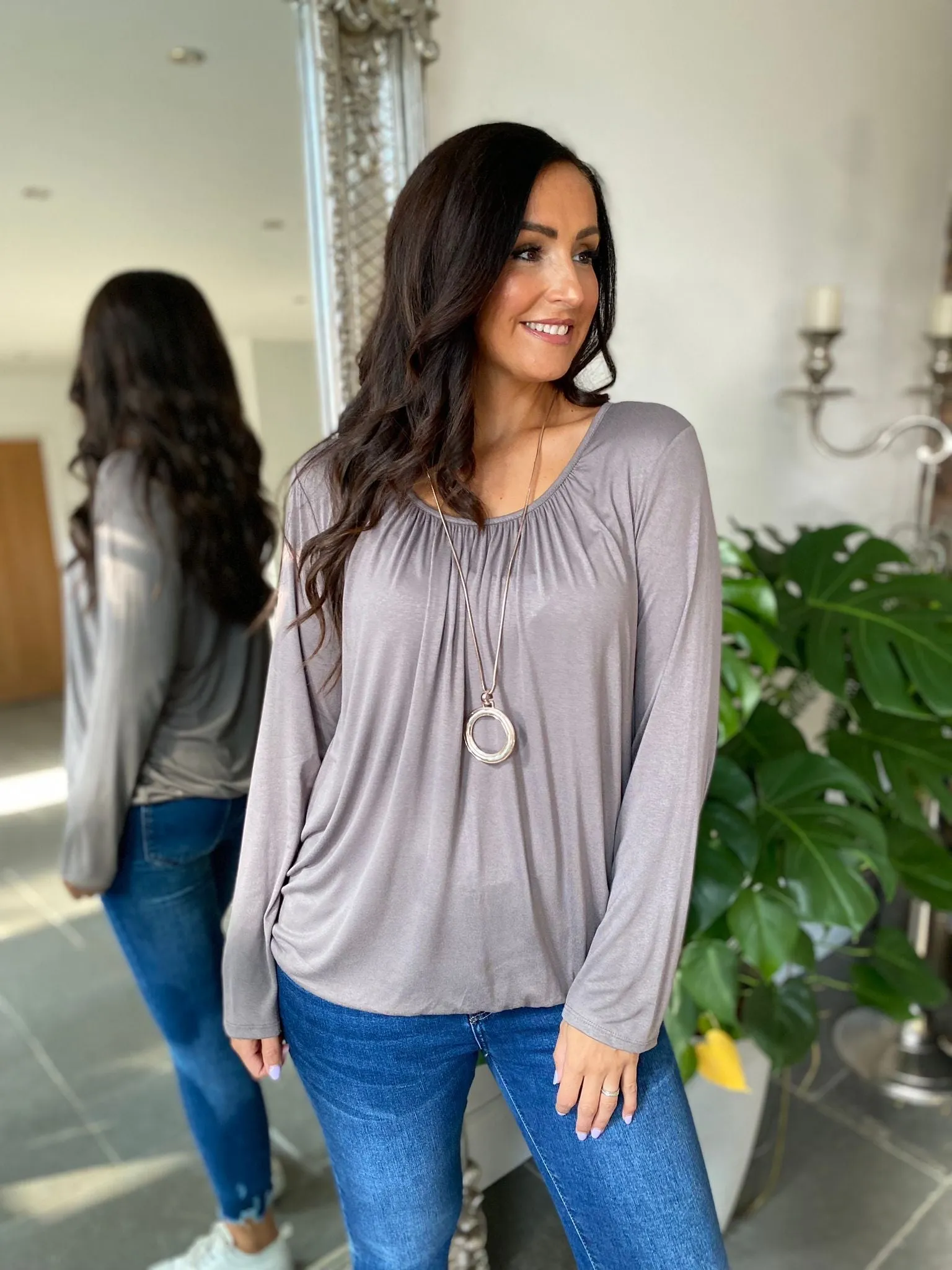 Mocha Ruched Basic Top Angel