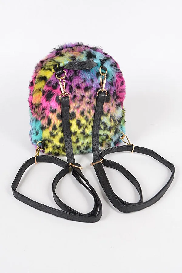 Multi Leopard Fur Backpack