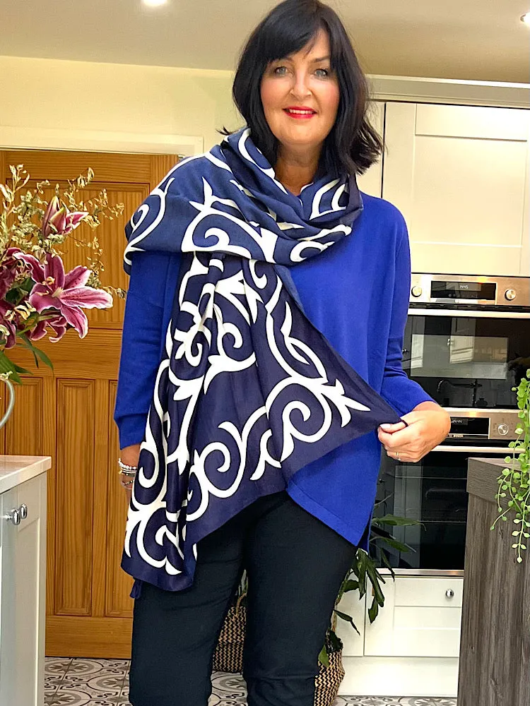 Navy Patterned Scarf