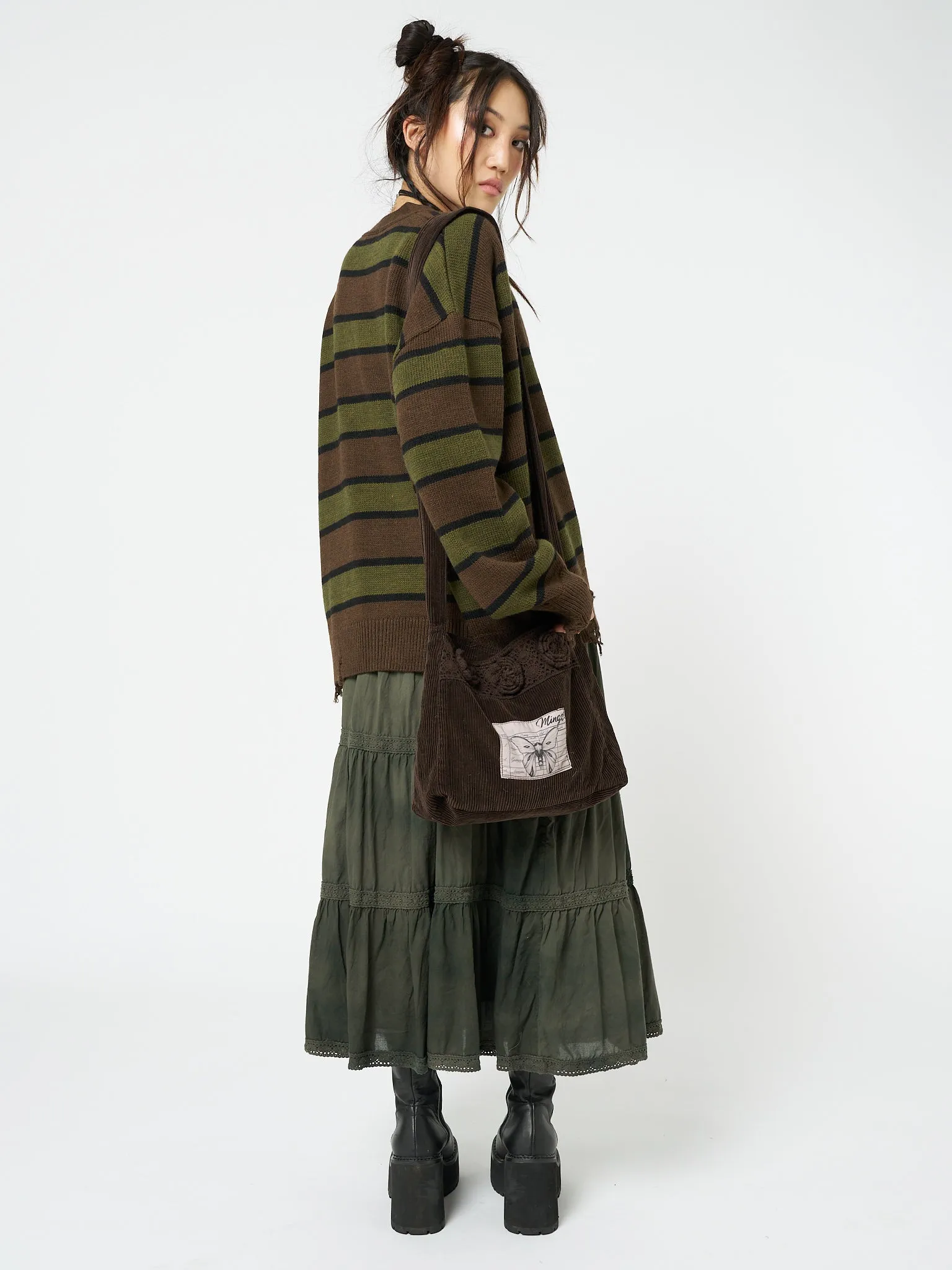 Neesa Brown & Green Stripe Knit Cardigan