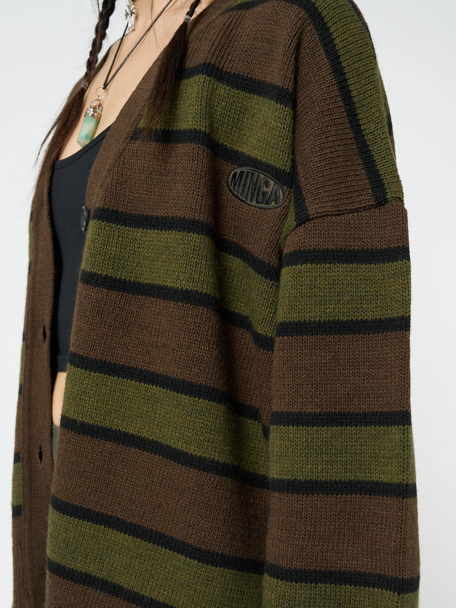 Neesa Brown & Green Stripe Knit Cardigan