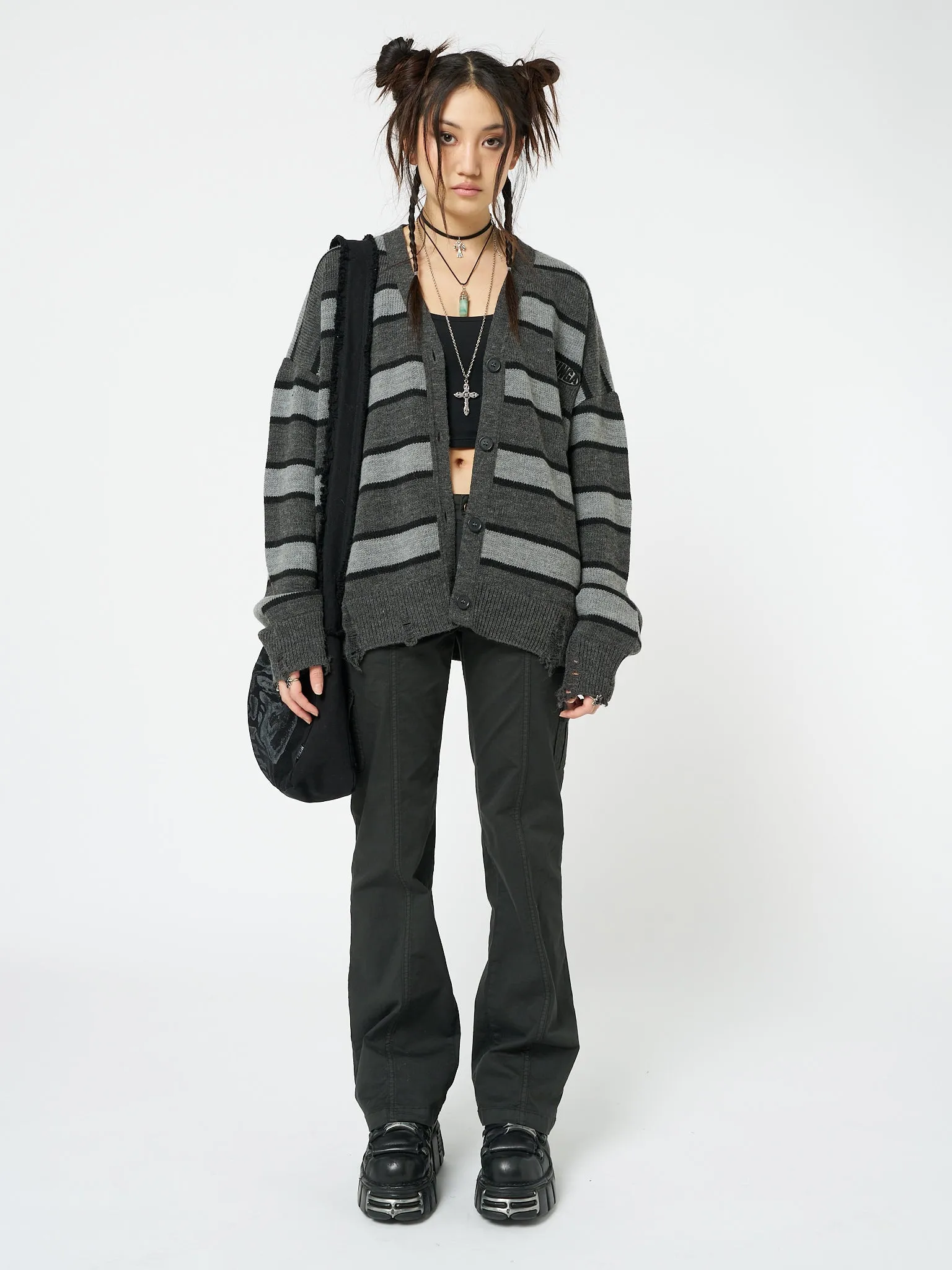 Neesa Grey & Black Stripe Knit Cardigan