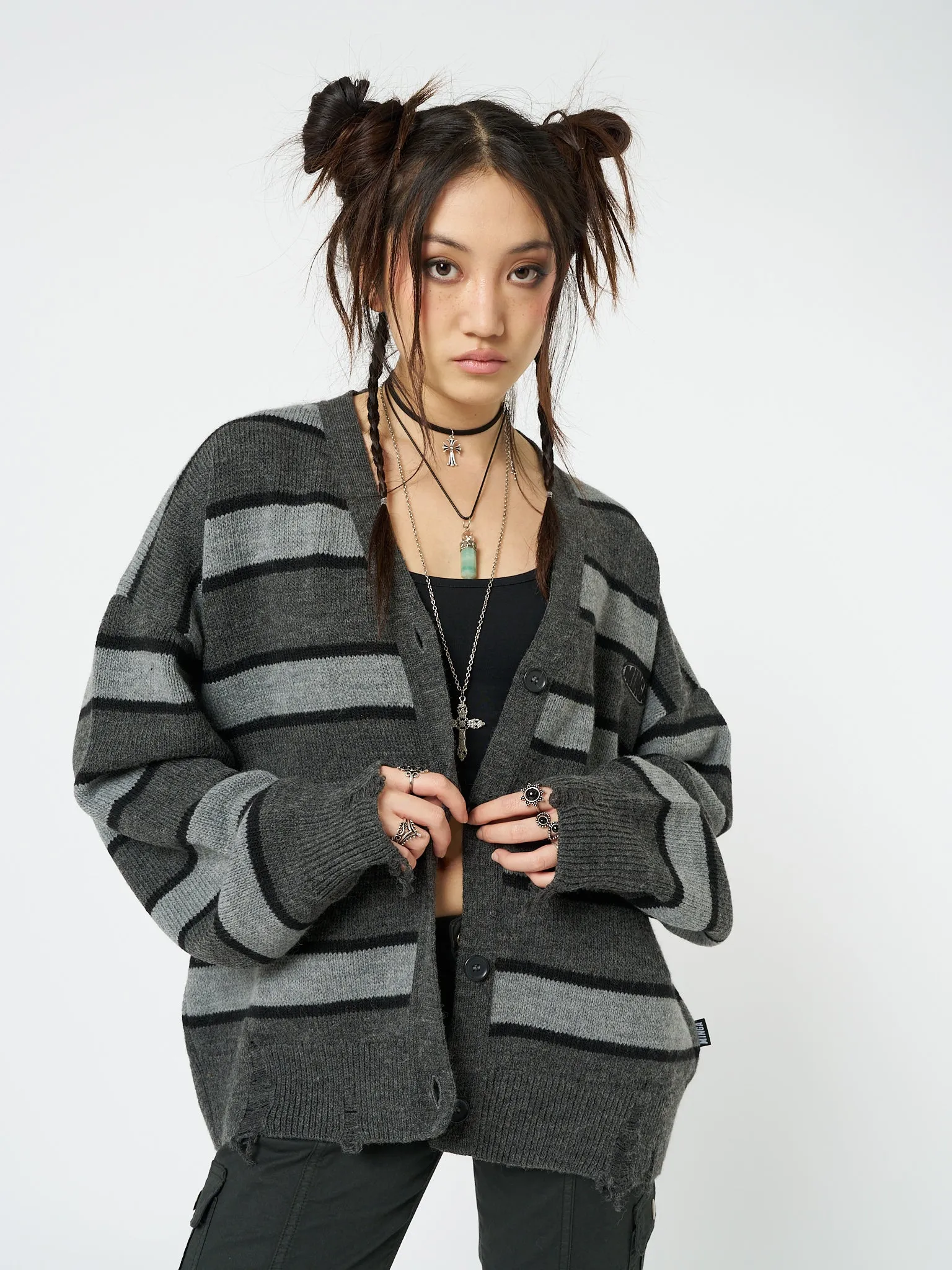 Neesa Grey & Black Stripe Knit Cardigan