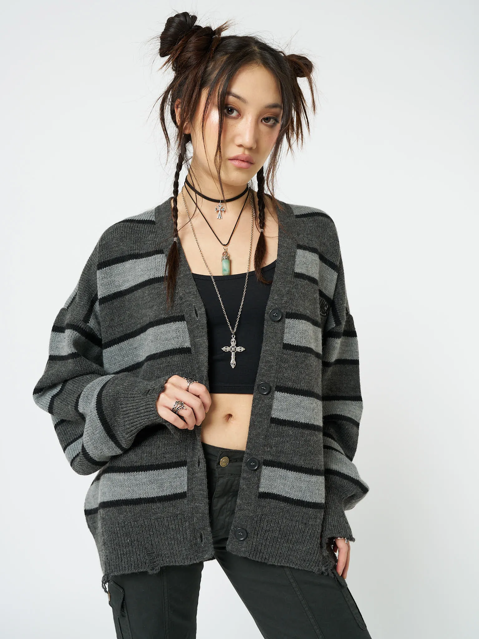 Neesa Grey & Black Stripe Knit Cardigan