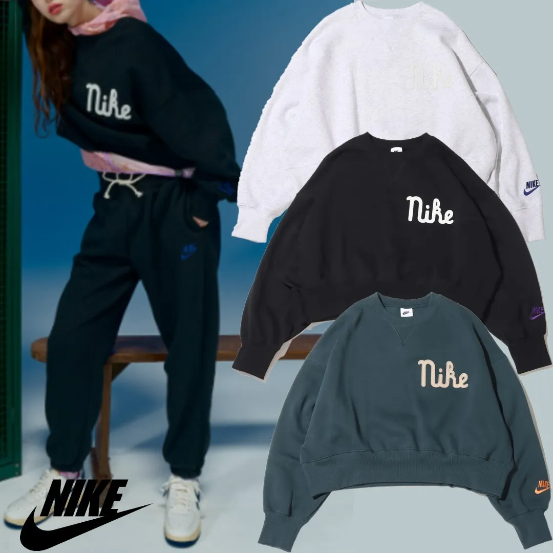 Nike  |Crew Neck Street Style Long Sleeves Plain Cotton Oversized