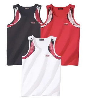 Pack of 3 Men’s Graphic Print Vests - Red Black White