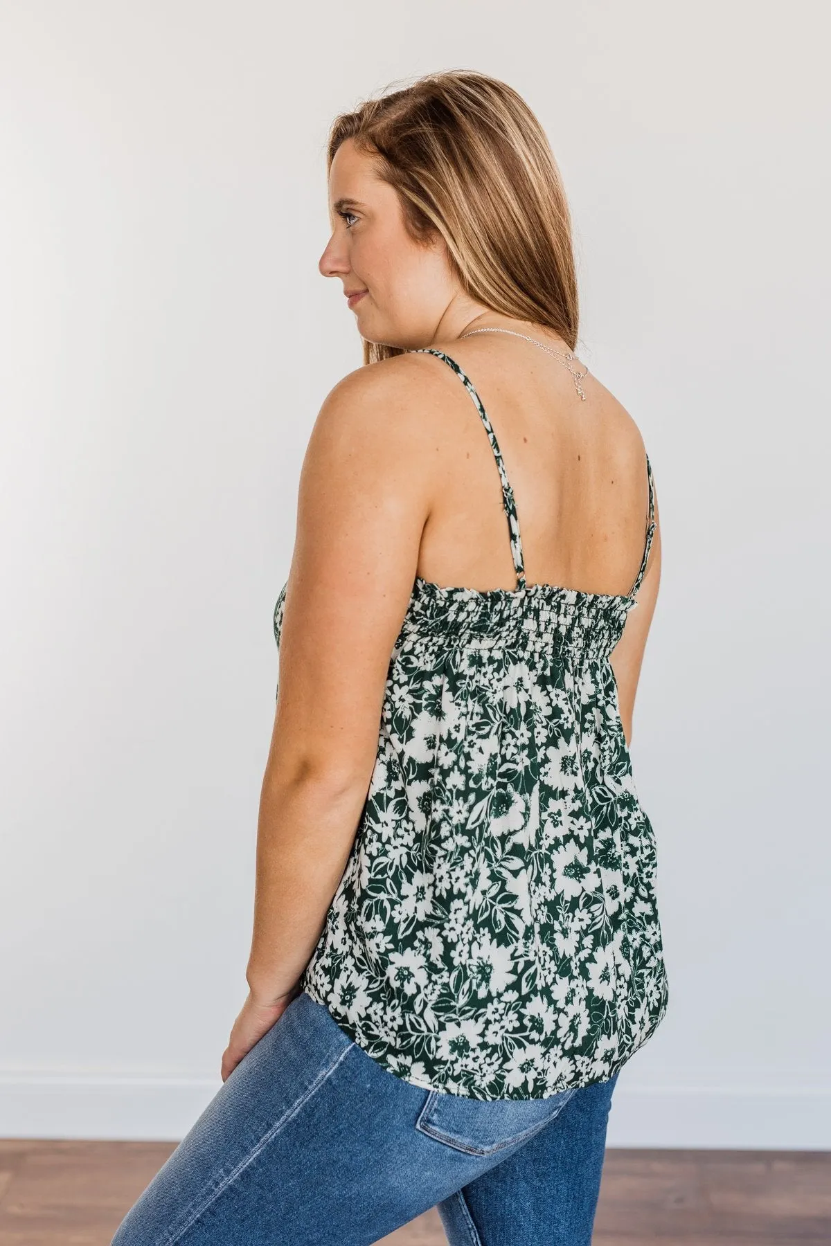 Pieces Of My Heart Floral Tank- Hunter Green