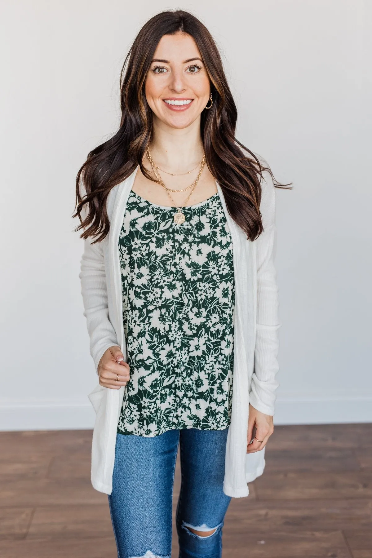 Pieces Of My Heart Floral Tank- Hunter Green