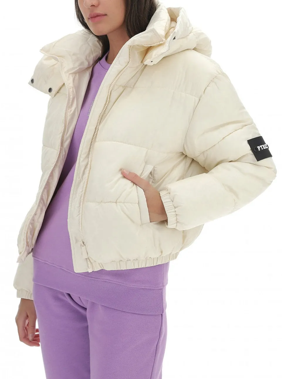 Piumino donna PYREX corto zip con cappuccio crema