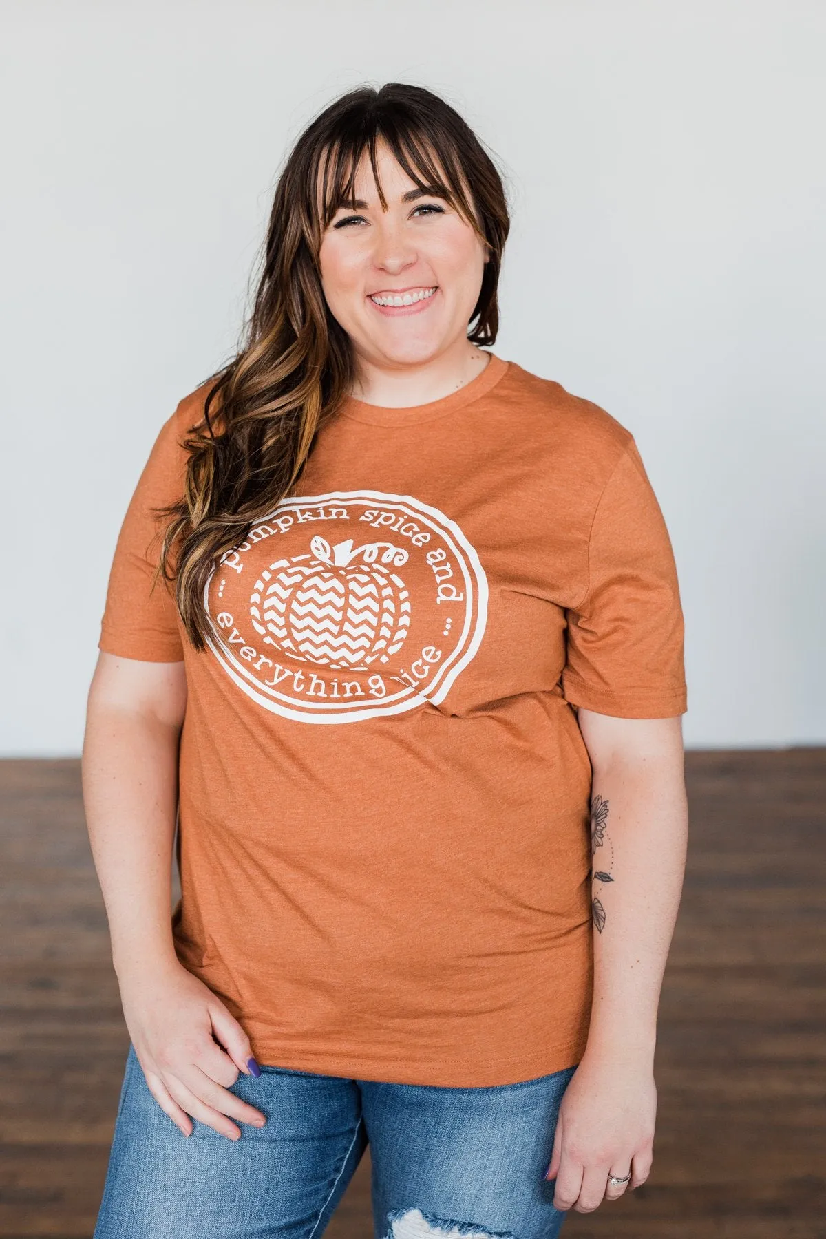 Pumpkin Spice And Everything Nice Graphic Tee- Burnt Orange