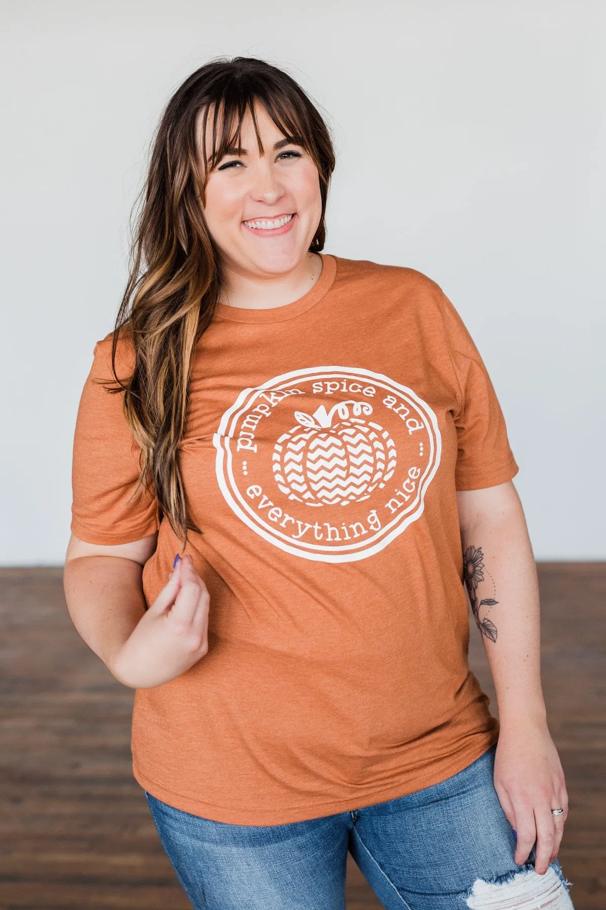 Pumpkin Spice And Everything Nice Graphic Tee- Burnt Orange