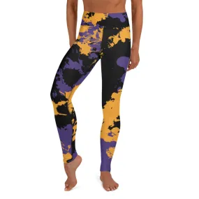 Purple Gold and Black Legends Paint Splatter High-Waisted Yoga Leggings