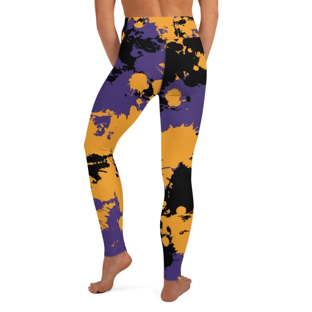 Purple Gold and Black Legends Paint Splatter High-Waisted Yoga Leggings