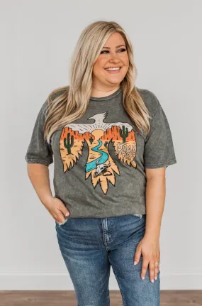 Roam Free Desert Bird Graphic Tee- Charcoal